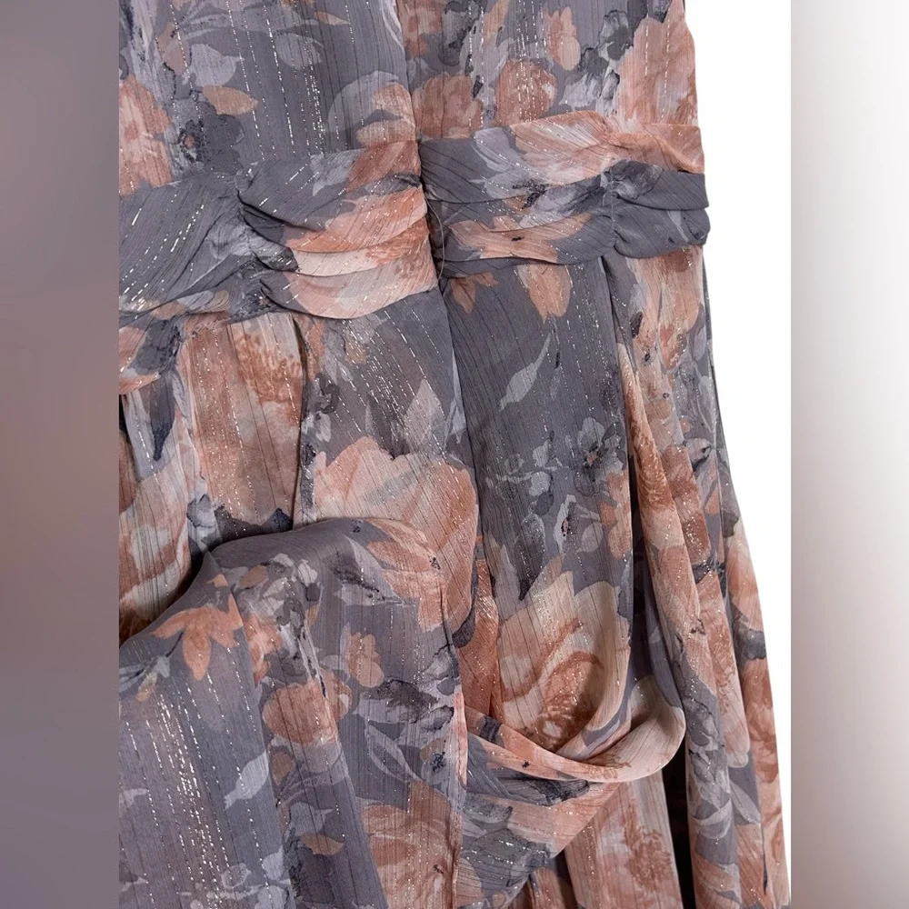 R&M Richards Women’s Floral Halter Maxi Dress Gray & Mauve Size 4P - Picture 8 of 12